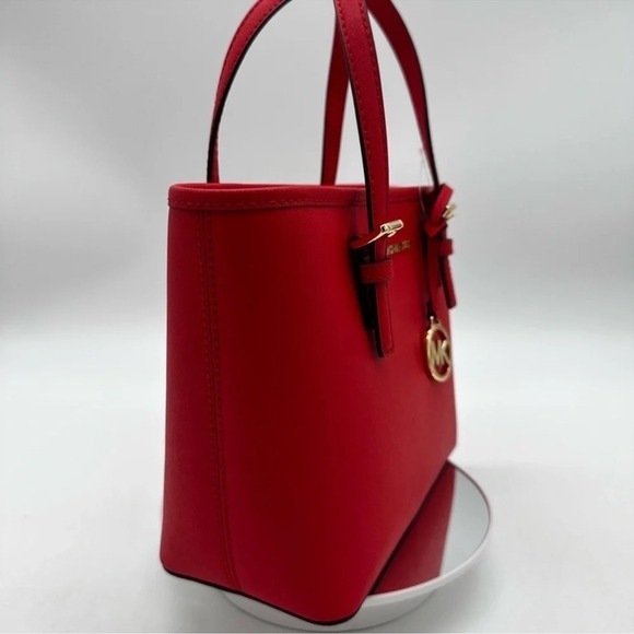 Michael Kors Jet Set Travel Extra-Small Top Zip Tote Bag Red/Gold - Picture 4 of 10